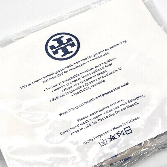 NWT Tory Burch Blue White Nip Floral Mask, Reusable - Picture 2 of 2